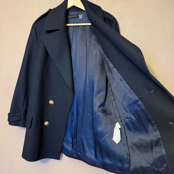 Zara Women's Navy Wool Double-Breasted Peacoat with Gold Buttons Size Large - Picture 7 of 14